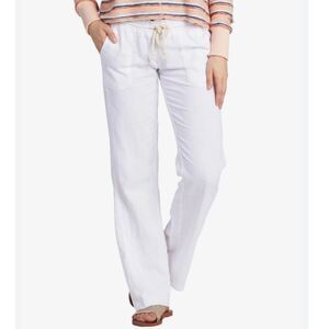 Roxy White Linen Blend Oceanside‎ Flared Pants, M